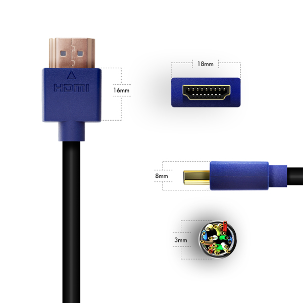 7m HDMI Cable, compatible with SkyHD - Smallest Head SUPREME BLUE 'In The World' (SH7BLU)